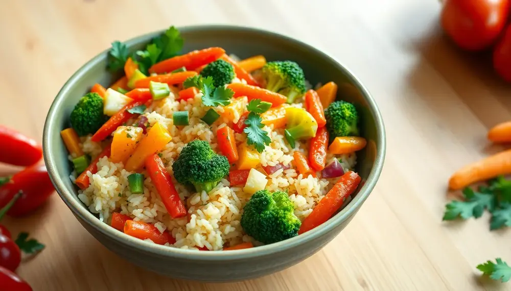 Einfaches und gesundes Rezept für vegane Reis-Gemüsepfanne