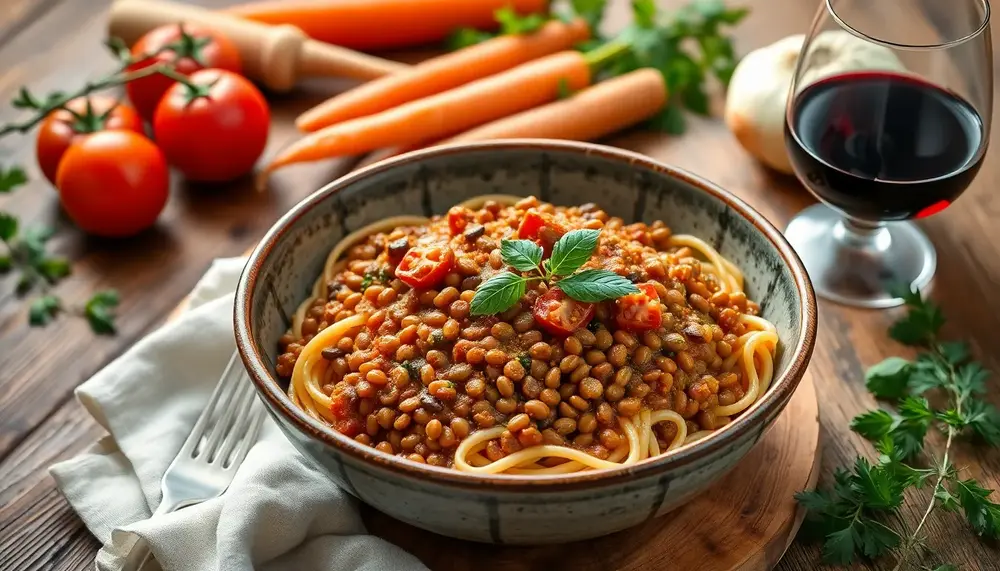 Herrlich würzige Linsen-Bolognese mit Rotwein
