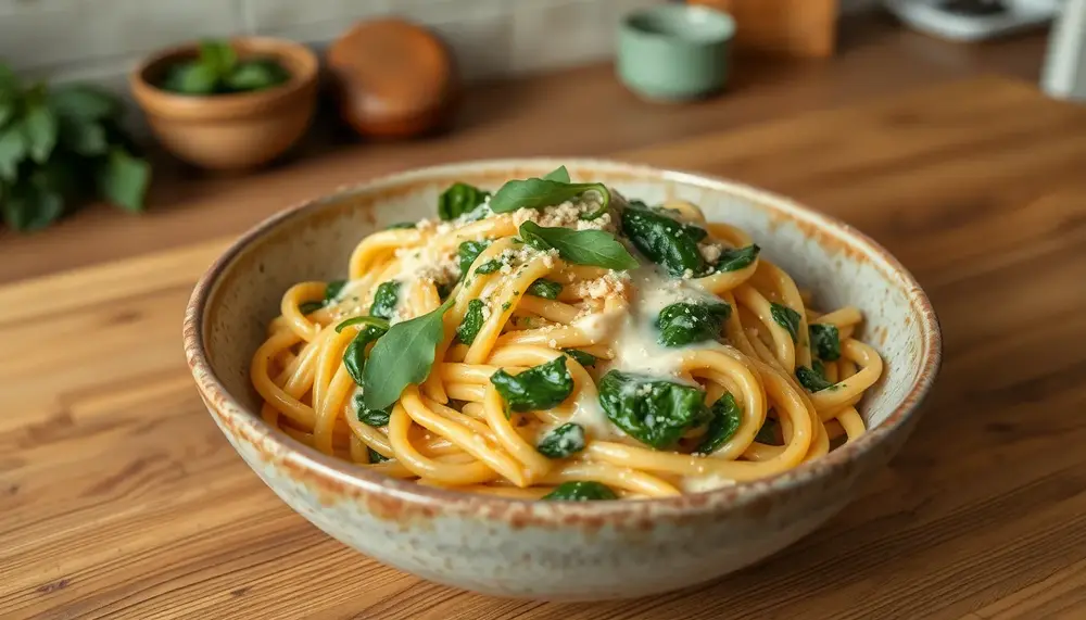 Schnelle Feierabendküche: One Pot Pasta mit Kokosmilch und Spinat