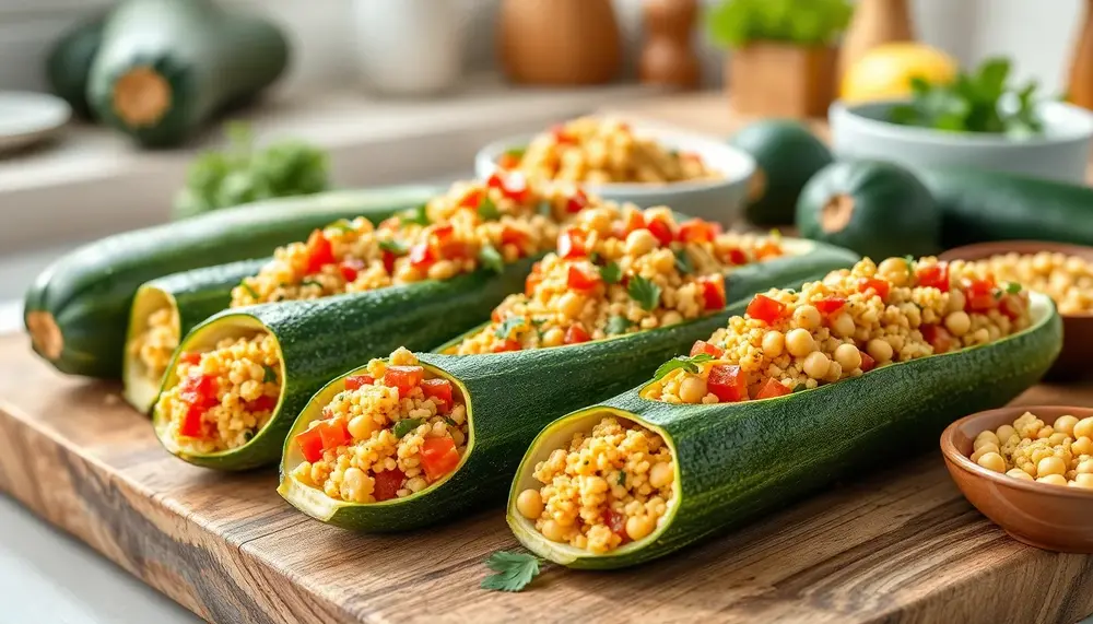 Wie man leckere und gesunde gefüllte Zucchini mit veganer Couscous-Füllung zubereitet